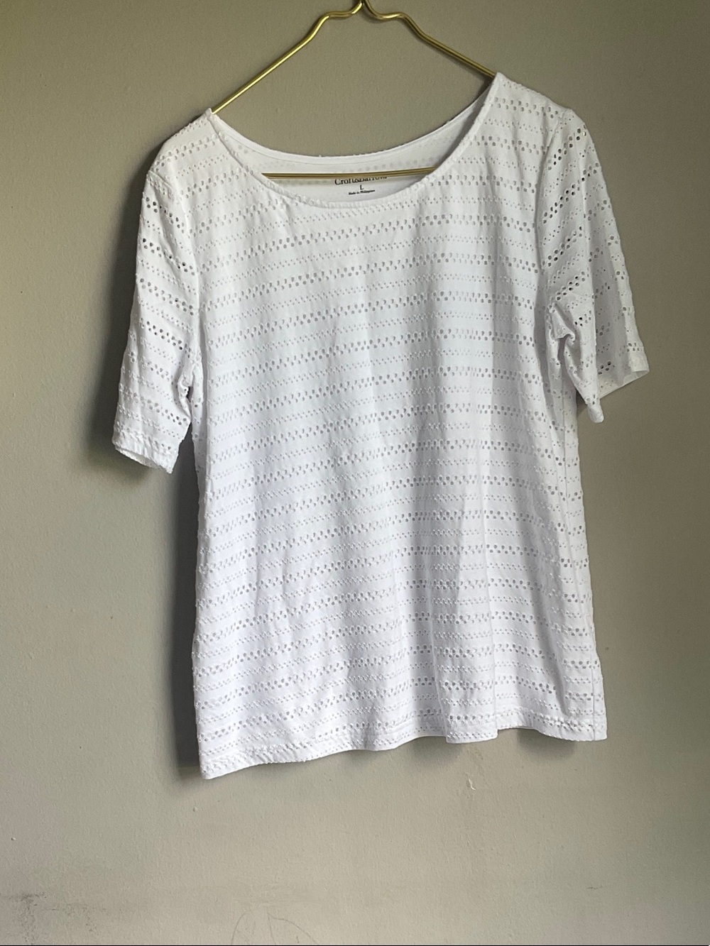 croft & barrow White Eyelet Short Sleeve Tee